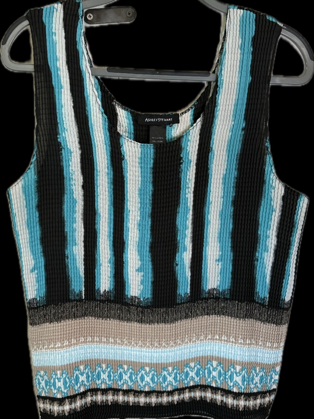 Ashley Stewart Teal & Black Striped Textured Tank, 24W